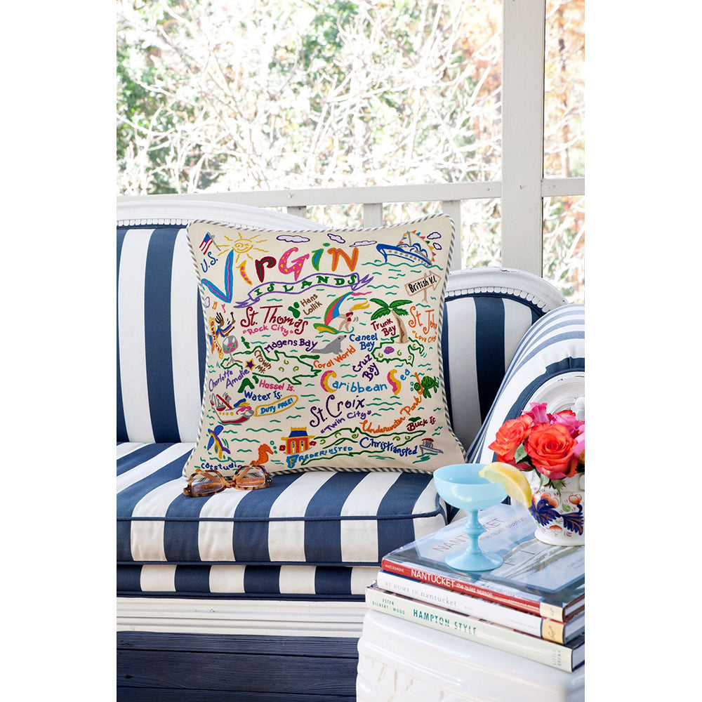 Virgin Islands Hand-Embroidered Pillow from Quirks!