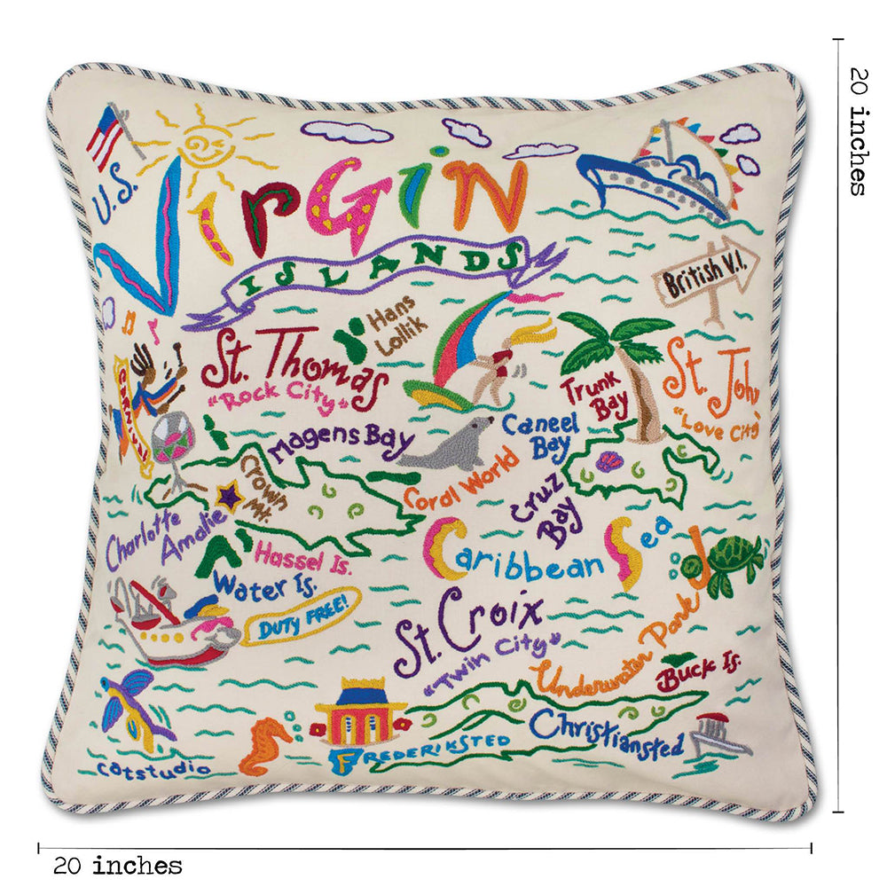 Virgin Islands Hand-Embroidered Pillow from Quirks!