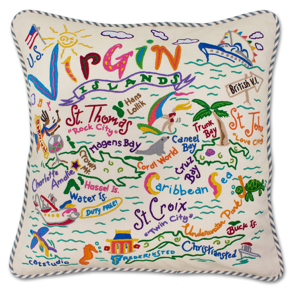 Virgin Islands Hand-Embroidered Pillow from Quirks!
