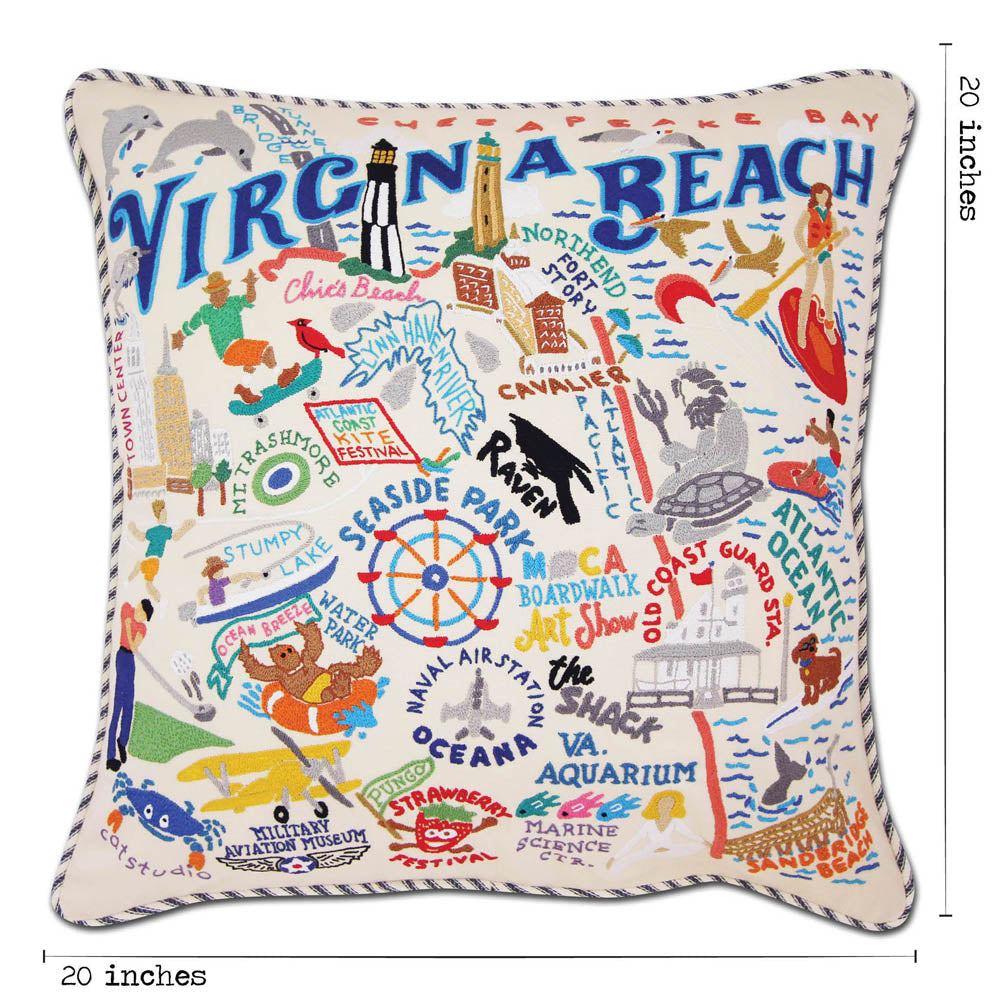 Virginia Beach Hand-Embroidered Pillow by CatStudio from Quirks!