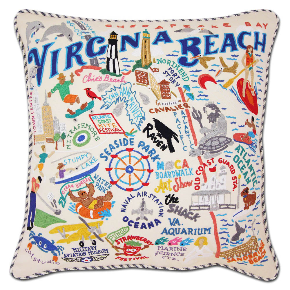 Virginia Beach Hand-Embroidered Pillow by CatStudio from Quirks!