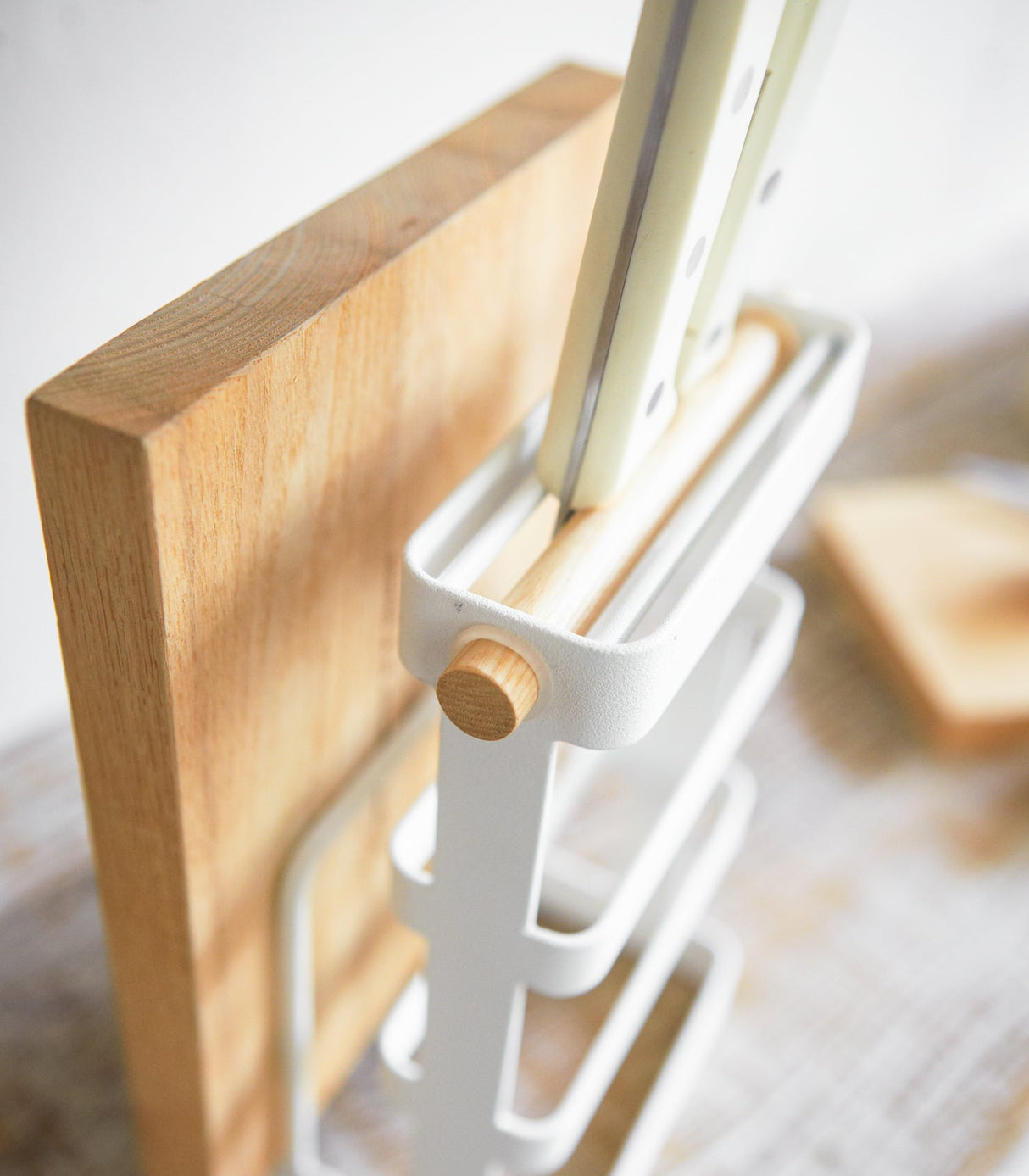 Knife & Cutting Board Stand - Steel + Wood from Yamazaki Home