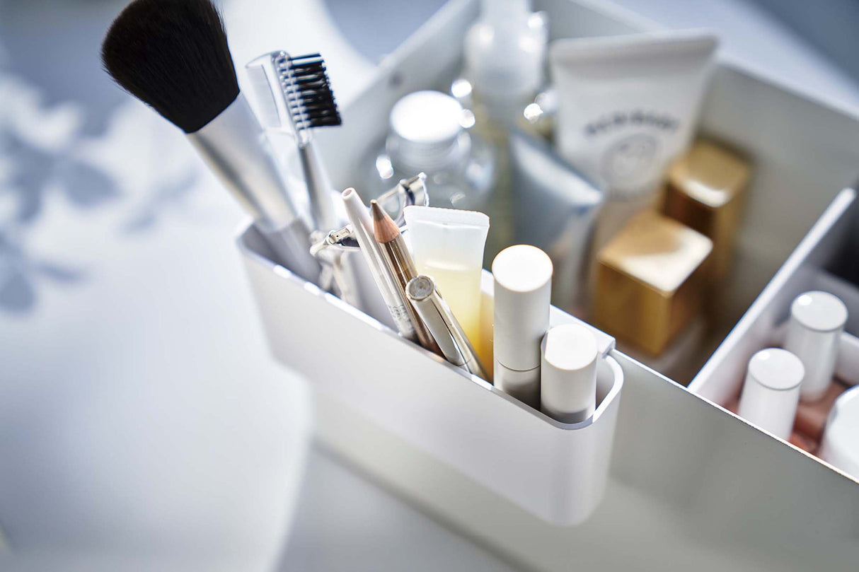 Makeup Organizer with Mirror - Steel + Wood from Yamazaki Home
