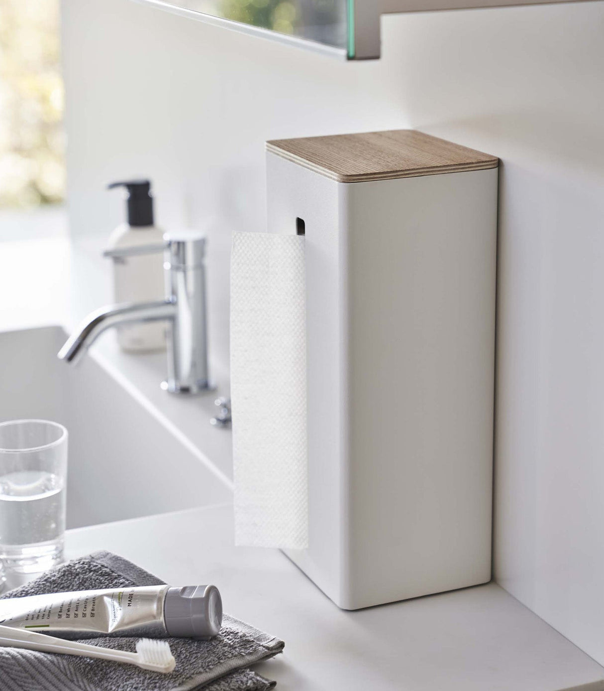Two-Sided Tissue Case - Steel + Wood from Yamazaki Home