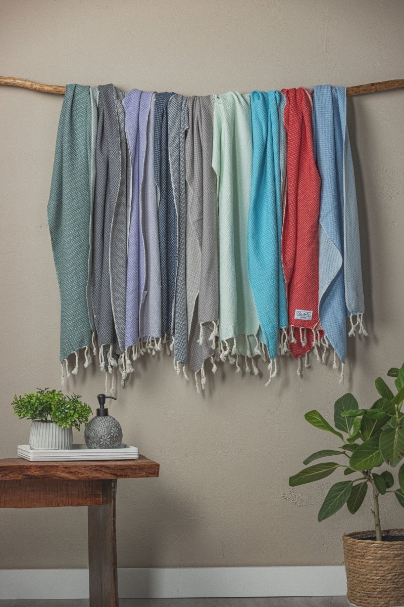 Waffle Weave Hand Towel Collection – 20”x40” Organic Turkish Cotton Towels with Tassels from The Bali Market