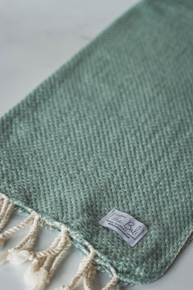 Waffle Weave Hand Towel Collection – 20”x40” Organic Turkish Cotton Towels with Tassels from The Bali Market