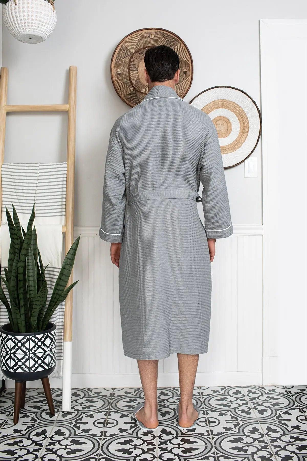 Premium Waffle Piping Robe for Men From Lotus Linen