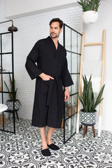 Waffle Kimono Spa Bathrobe for Men -  Absorbent, Lightweight From Lotus Linen