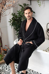 Premium Waffle Piping Robe for Men From Lotus Linen