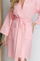 Knee-Length Waffle Kimono Robe for Women From Lotus Linen