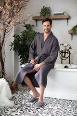 Waffle Kimono Spa Bathrobe for Men -  Absorbent, Lightweight From Lotus Linen
