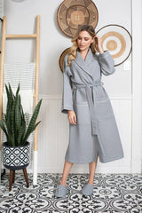 Piped Waffle Bathrobe for Women From Lotus Linen