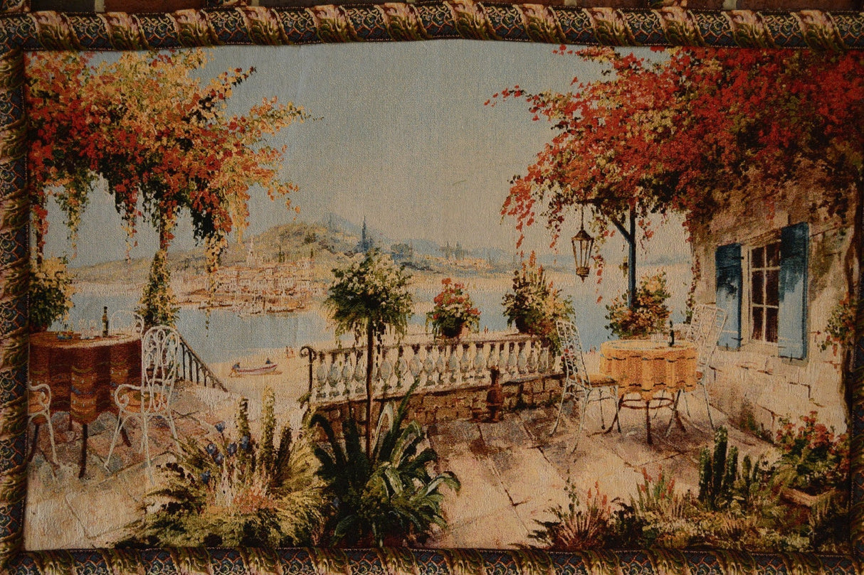 Tache Tapestry Summer Ocean View Coastal Table for Two Wall Hanging Art 28 x 47 (13571B) from Tache Home Fashion