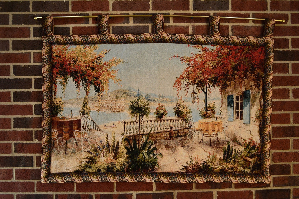 Tache Tapestry Summer Ocean View Coastal Table for Two Wall Hanging Art 28 x 47 (13571B) from Tache Home Fashion