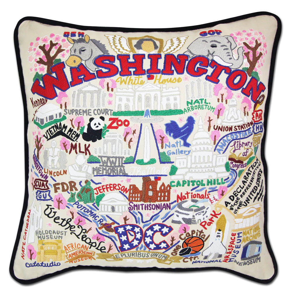 Washington DC Hand-Embroidered Pillow by CatStudio from Quirks!