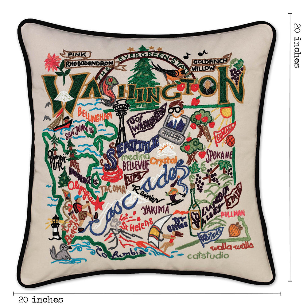 Washington Hand-Embroidered Pillow from Quirks!