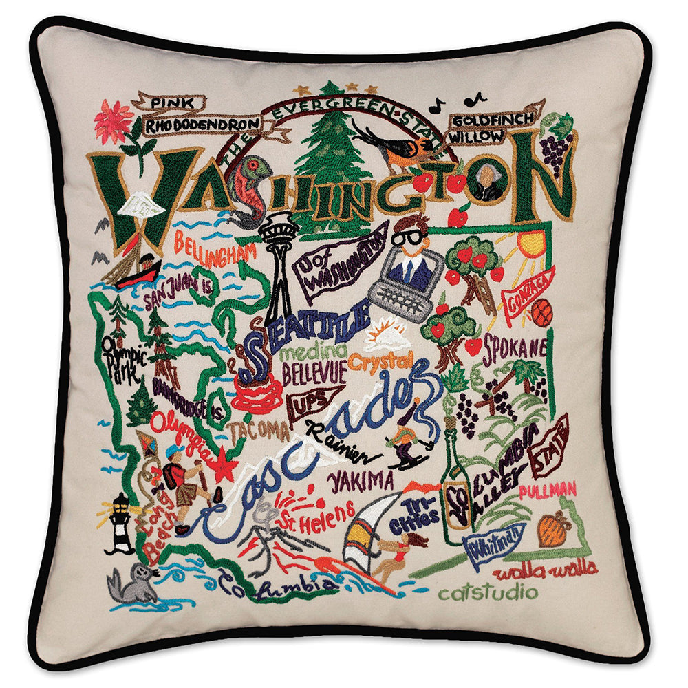 Washington Hand-Embroidered Pillow from Quirks!