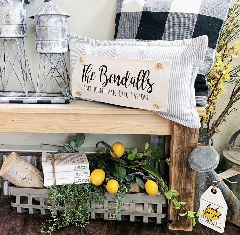 Custom Wedding Gift Bundle:  GRAY TICKING STRIPE pillow + custom last name, LUCKY, HOME SWEET HOME, AMERICA 1776, CUSTOM PANEL From PillowPanels