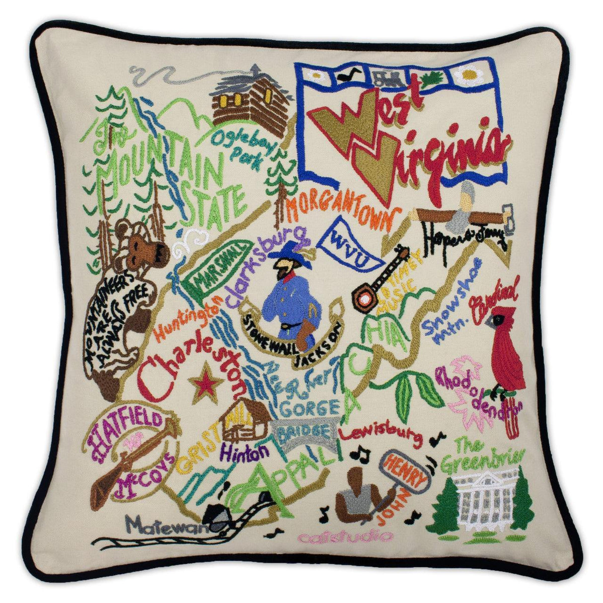 West Virginia Hand-Embroidered Pillow from Quirks!