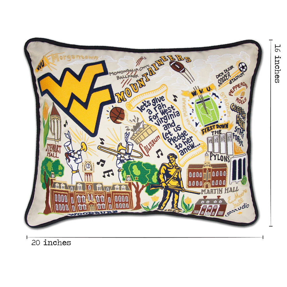 West Virginia University Collegiate Hand-Embroidered Pillow from Quirks!