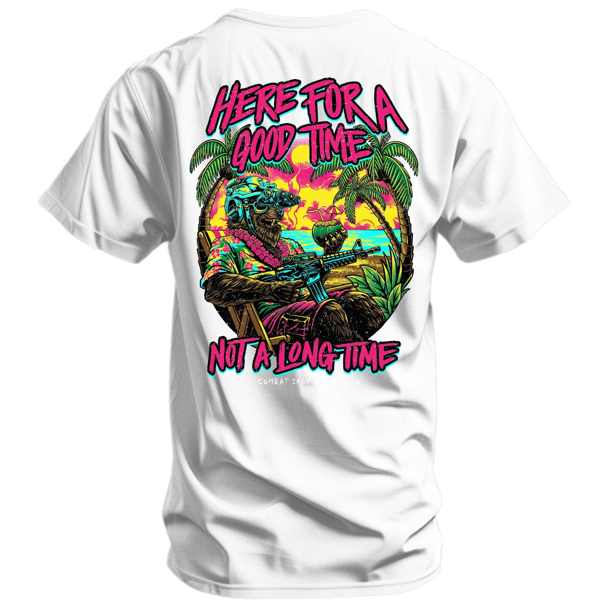 Here For A Good Time. Not A Long Time. Retro Summer Edition Men's T-Shirt From Combat Iron Apparel