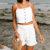 White Cotton Crop Top & Shorts Lounge Set From LotusAndLuna