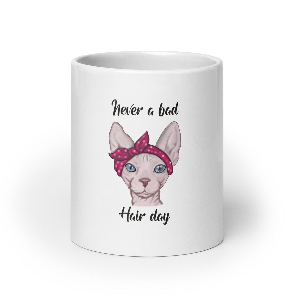 "NEVER A BAD HAIR DAY" SPHYNX COFFEE MUG from ReNewedPet