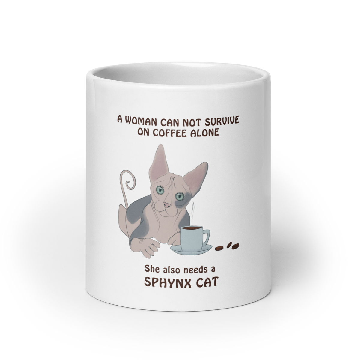 "WOMAN CAN'T SURVIVE ON COFFEE ALONE" COFFEE MUG from ReNewedPet