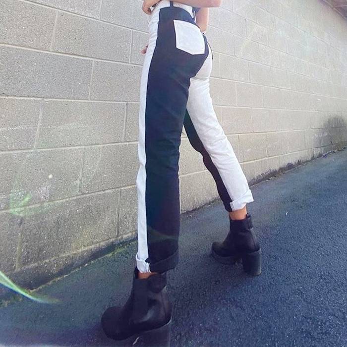 Black and White Patchwork Jeans From Kawaii Stop