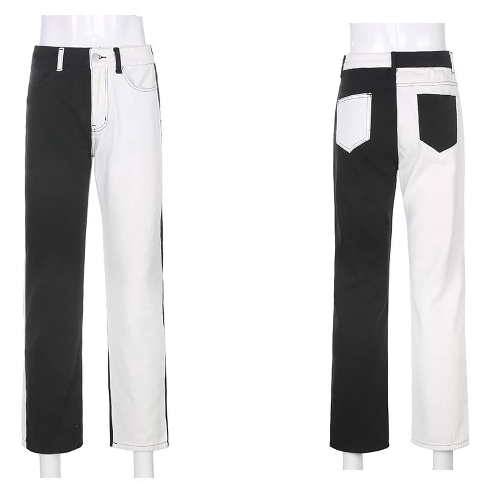 Black and White Patchwork Jeans From Kawaii Stop