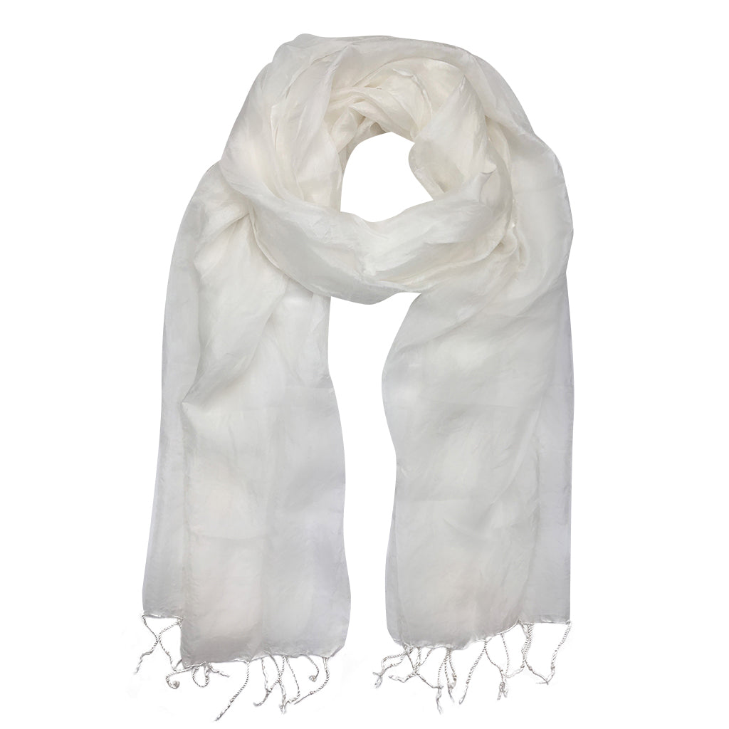 White Khmer Silk Scarf from SLATE + SALT