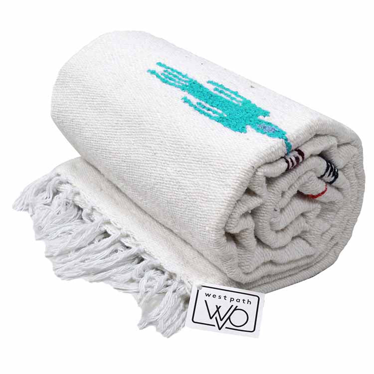 Namaste White Baja Thunderbird Yoga Blanket from West Path