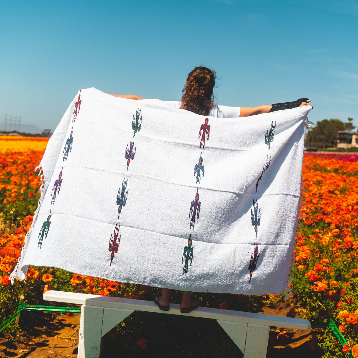 Namaste White Baja Thunderbird Yoga Blanket from West Path