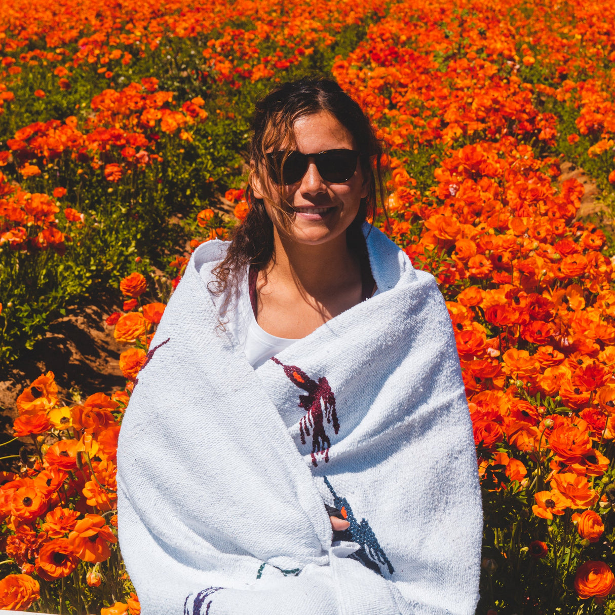 Namaste White Baja Thunderbird Yoga Blanket from West Path
