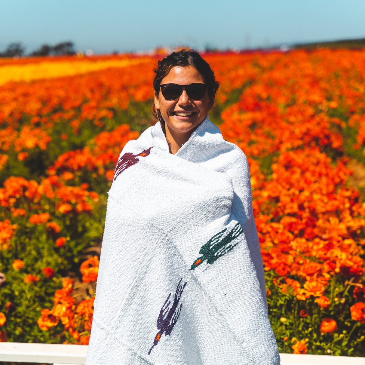 Namaste White Baja Thunderbird Yoga Blanket from West Path