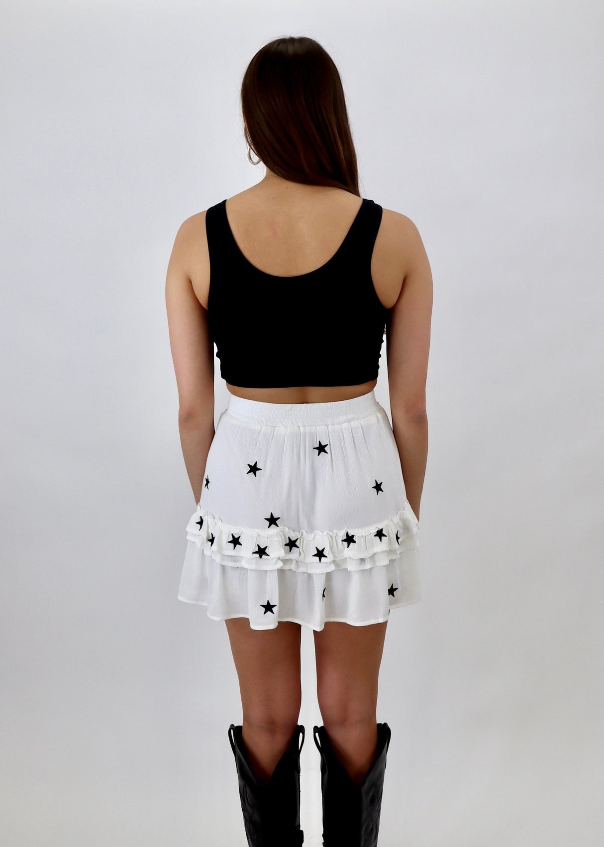 Dancing In The Moonlight Skirt ★ White With Black Stars From Rock N Rags