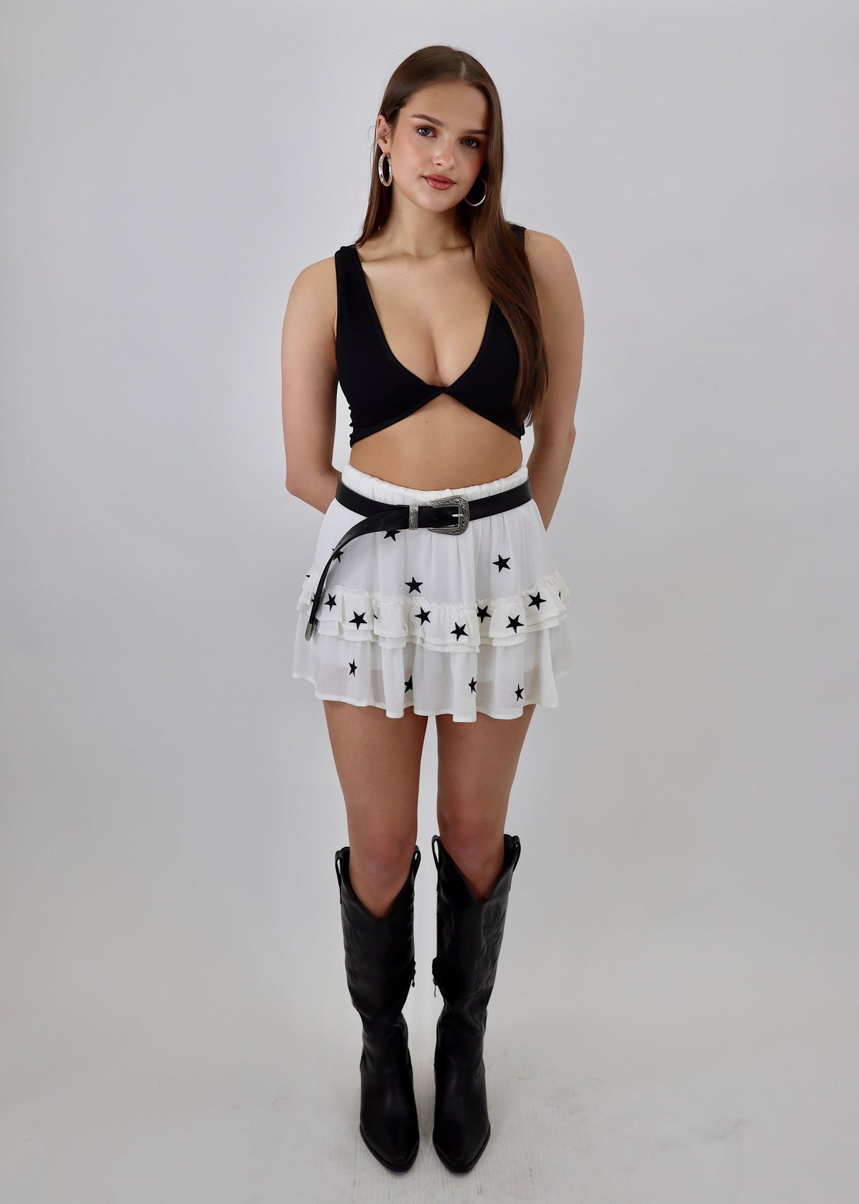 Dancing In The Moonlight Skirt ★ White With Black Stars From Rock N Rags