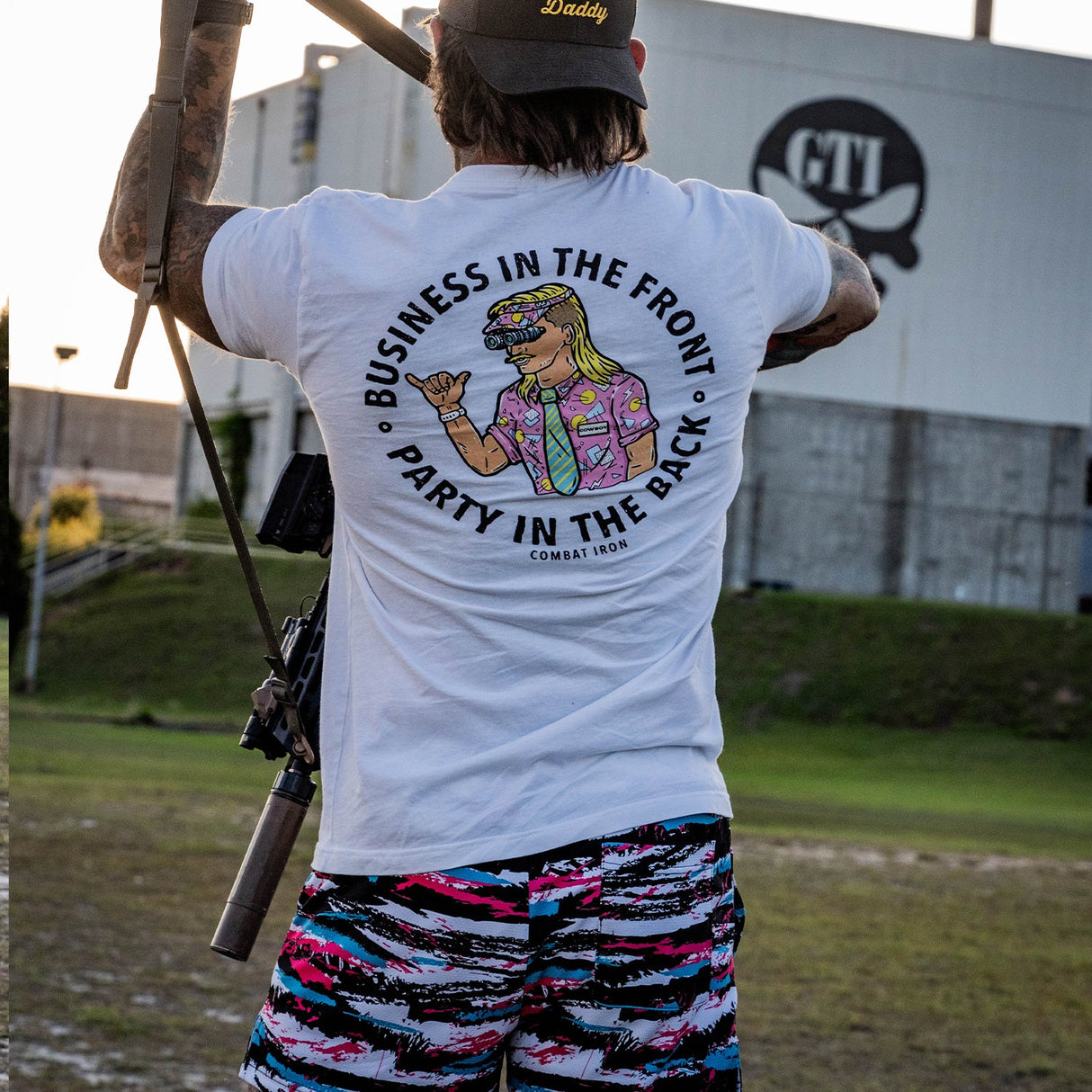 Business In The Front. Party In The Back. Party Men's T-Shirt From Combat Iron Apparel