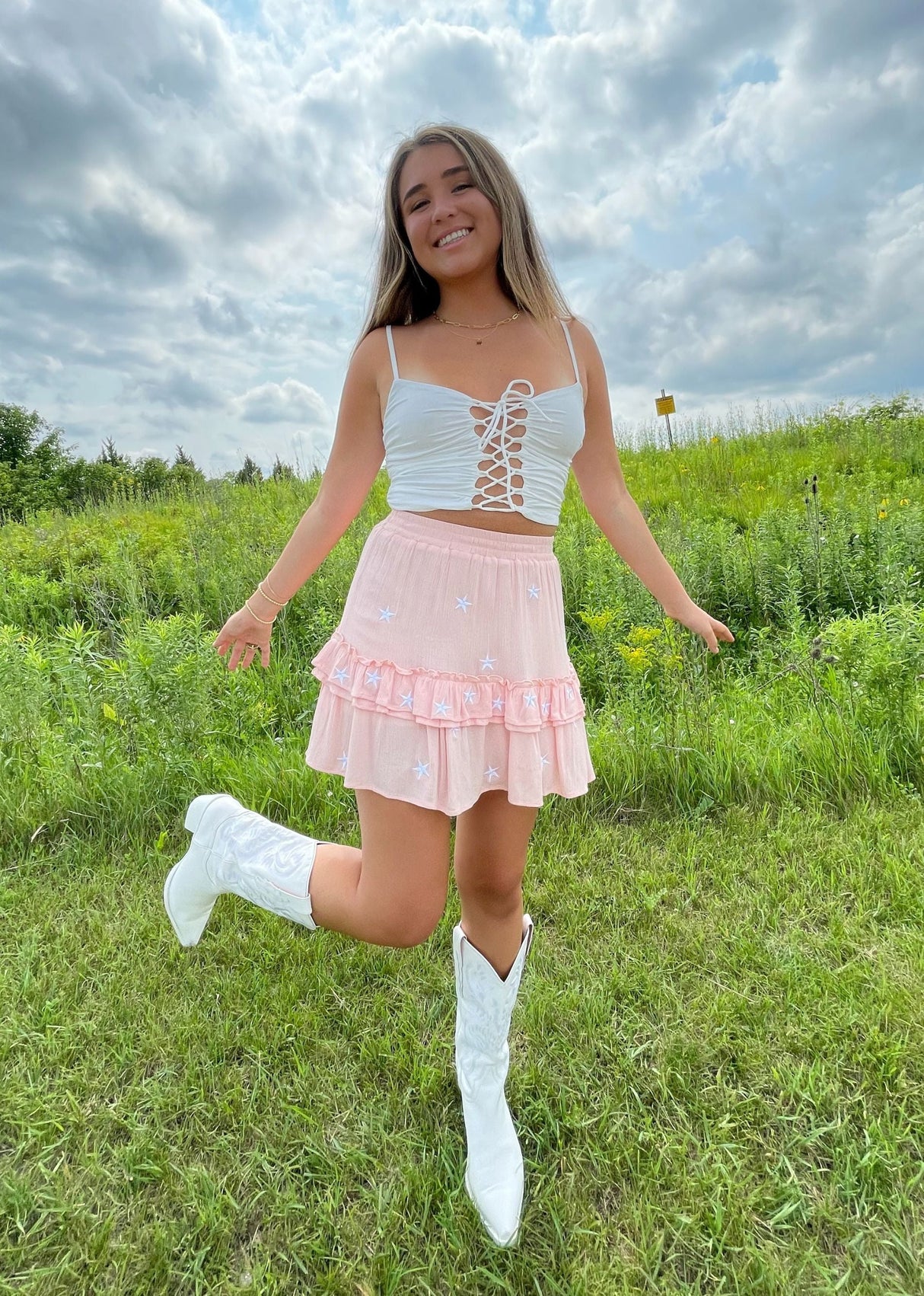 Dancing In The Moonlight Skirt ★ Pink With White Stars From Rock N Rags
