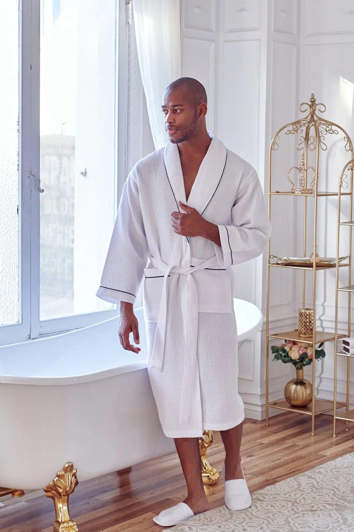 Premium Waffle Piping Robe for Men From Lotus Linen