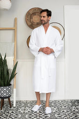 Waffle Kimono Spa Bathrobe for Men -  Absorbent, Lightweight From Lotus Linen