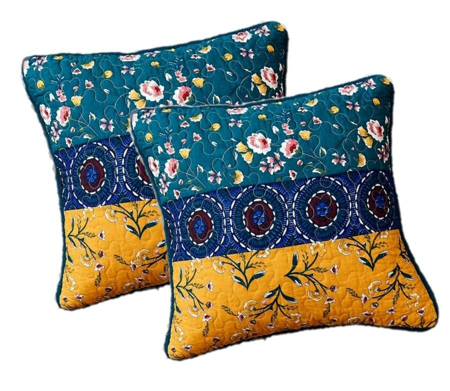 DaDa Bedding Set of 2 Bohemian Patchwork WildFlowers Floral Gardenia Throw Pillow Covers, 18" x 18" (JHW886) from DaDalogy Bedding Collection