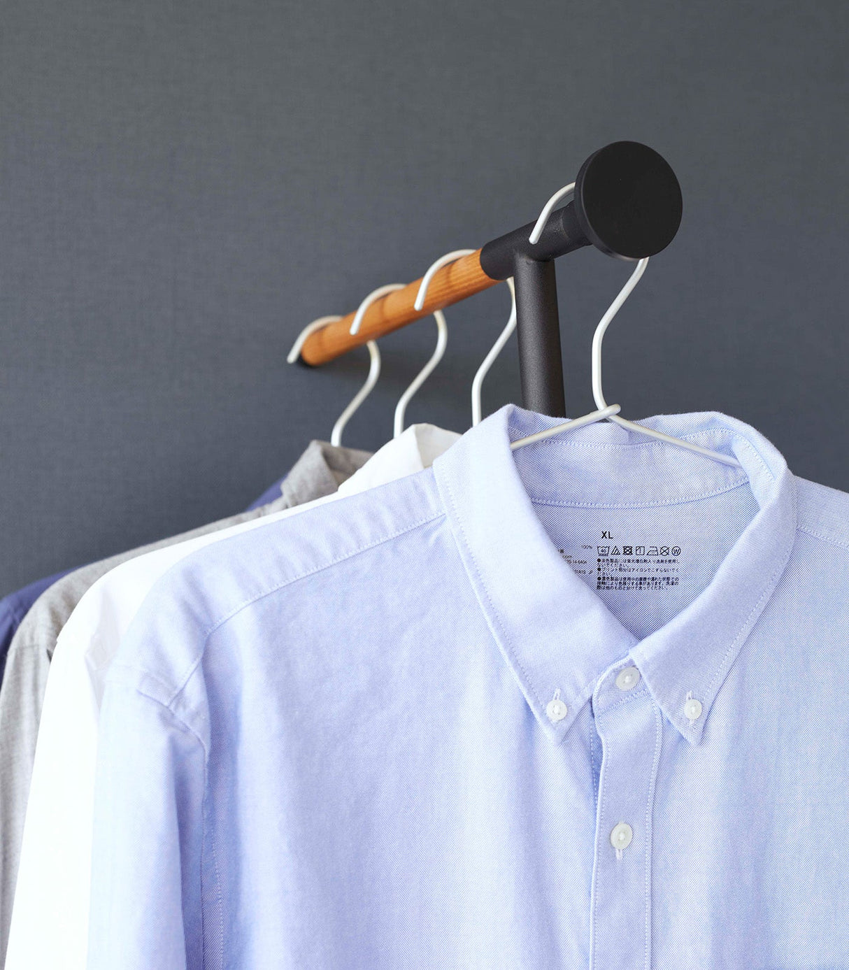 Leaning Clothes Hanger (64" H)  - Steel + Wood from Yamazaki Home