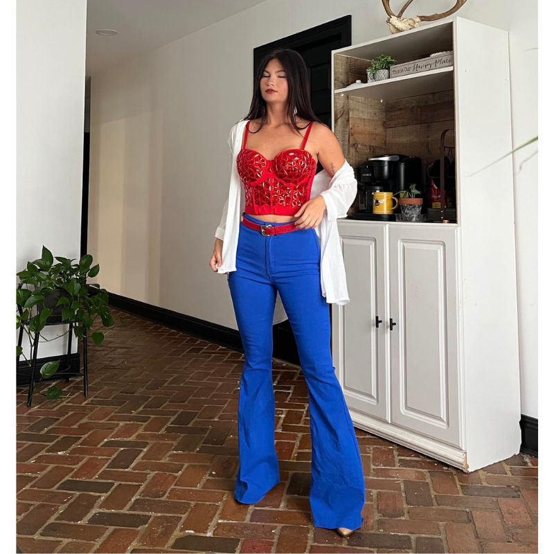 Fiona High Waisted Bell Bottom Flare Jeans - Royal Blue from Willow Boutique