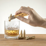 Bullet Whiskey Chillers Stones - 1.75in Whiskey Rocks by The Wine Savant Set of 6 - Stainless Steel Bullet Shaped Ice Cubes, Gift Box Come, Tongs and Storage Bag, Whiskey or Scotch Rocks (Gold) from The Wine Savant