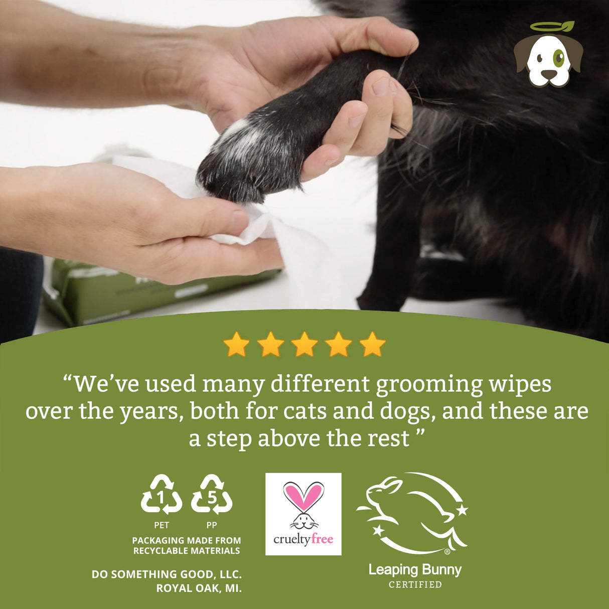 Biodegradable Grooming Wipes - Lavender Scent (60 Wipes) from Doggy Do Good®
