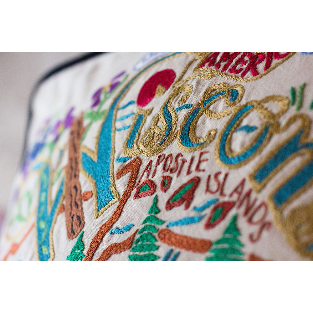 Wisconsin Hand-Embroidered Pillow from Quirks!