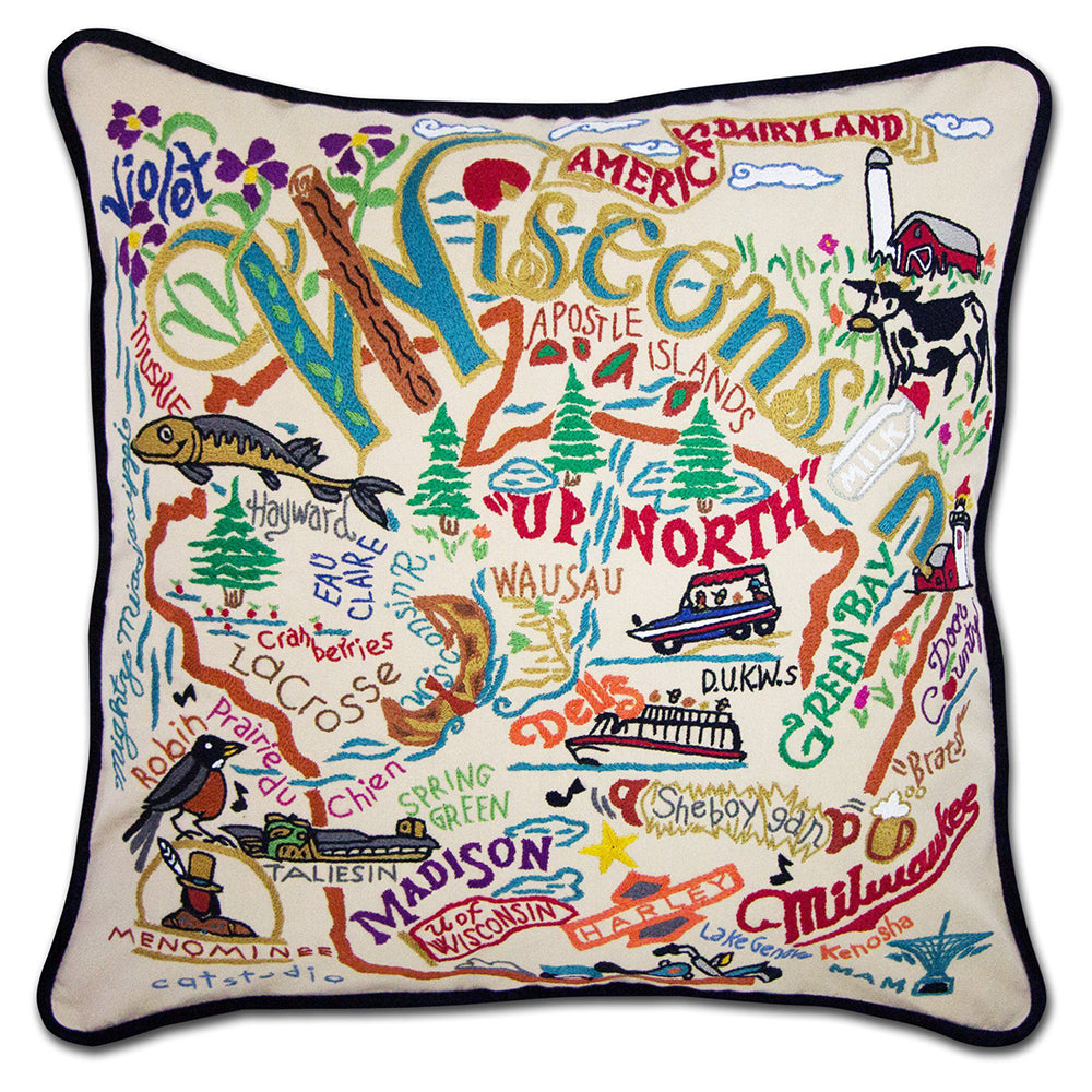 Wisconsin Hand-Embroidered Pillow from Quirks!