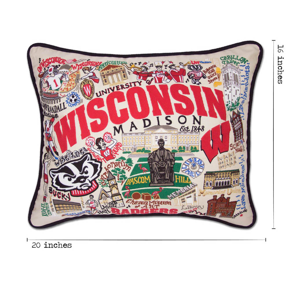 Wisconsin, University of Collegiate Embroidered Pillow by CatStudio from Quirks!