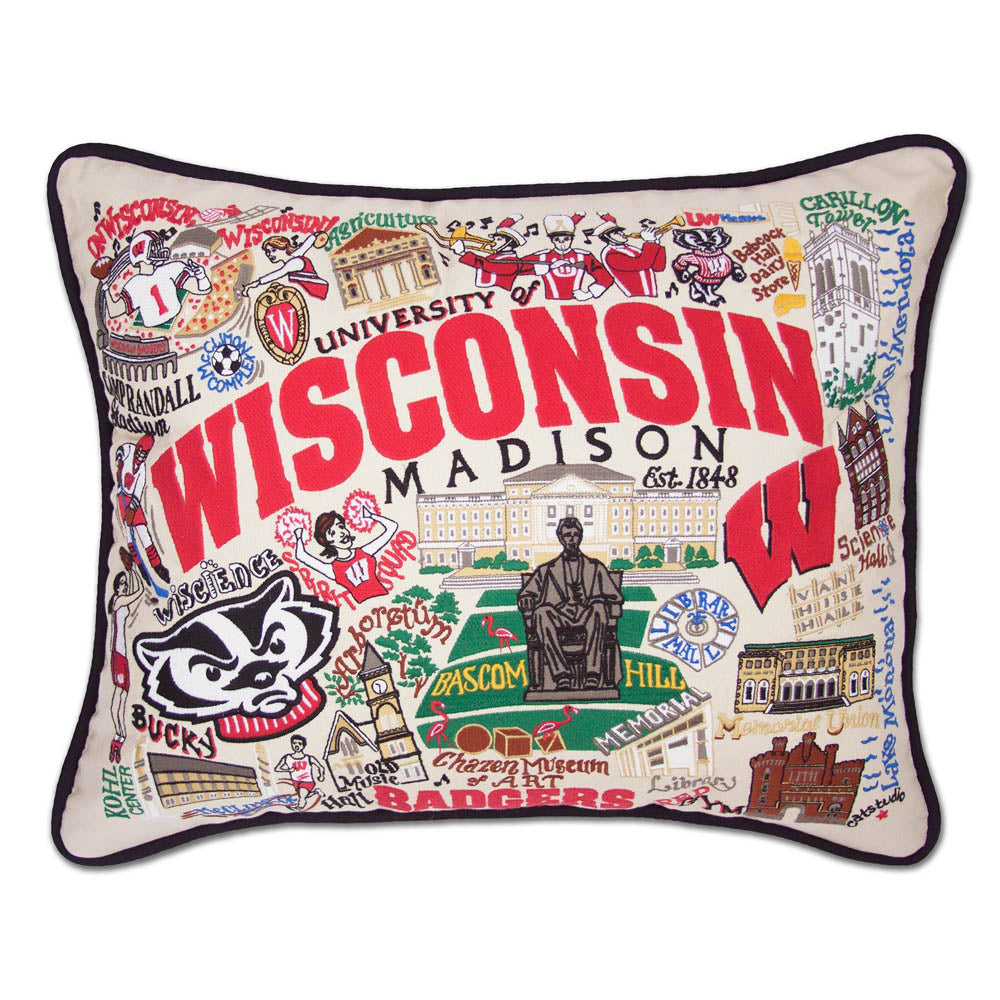 Wisconsin, University of Collegiate Embroidered Pillow by CatStudio from Quirks!
